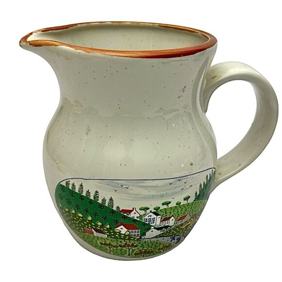 Newcor "Country Village" Stoneware Water Pitcher Vintage Made In Japan 70s 6” - Picture 2 of 6